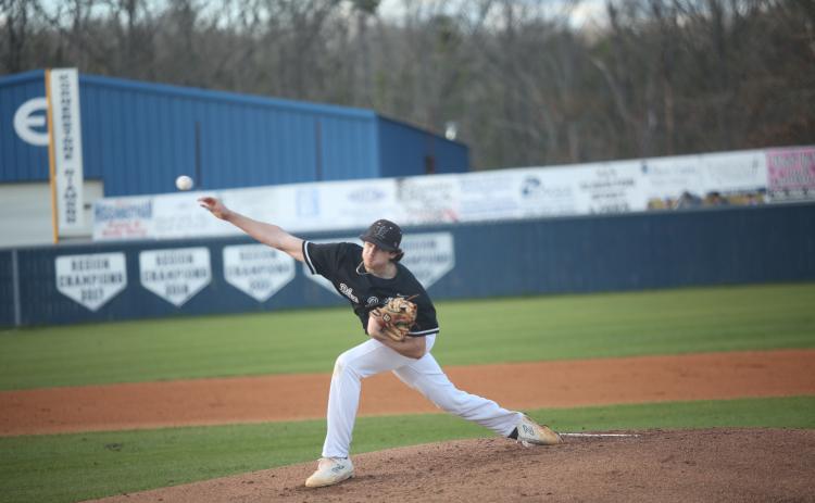 Brady Bowen throws a pitch during Elbert County’s loss to Tallulah Falls at Diamond Devil Field March 7. Bowen pitched all seven innings in the first game of the doubleheader while striking out a total of nine batters. (Photo by Wells)